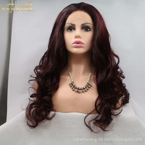 Vigorous mono long premium high quality straight wave wholesale black women synthetic hair wigs with lace front